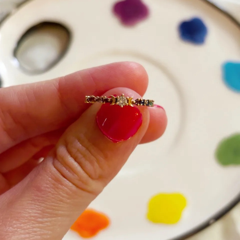 Catbird Sofia Zakia Rainbow Stardust Ring + Bonus Matching Rainbow Band Size 3.5 - Picture 2 of 11